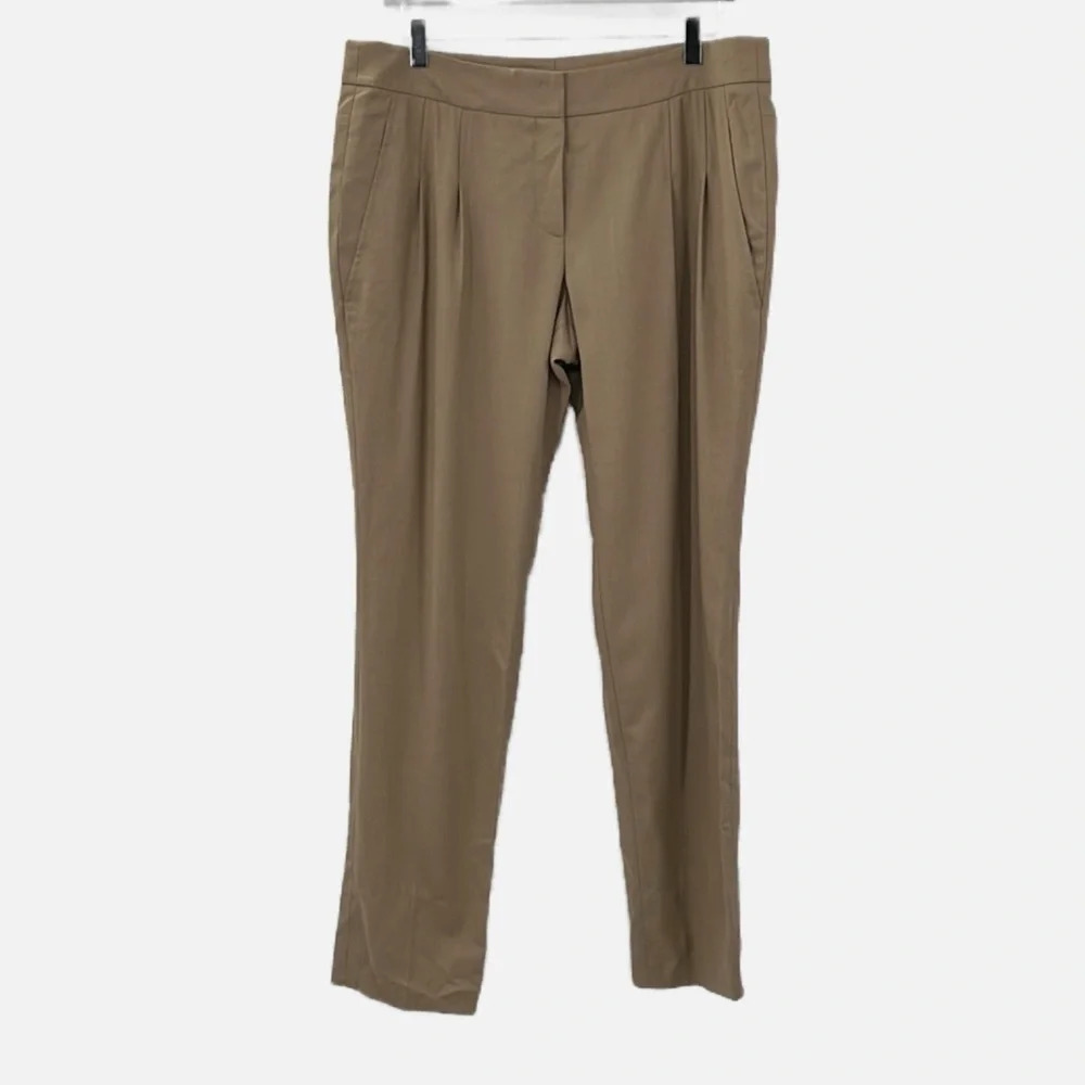 Akris Punto Bergdorf Goodman Pleated Wool Trousers Dress Pants in Tan - Size 12